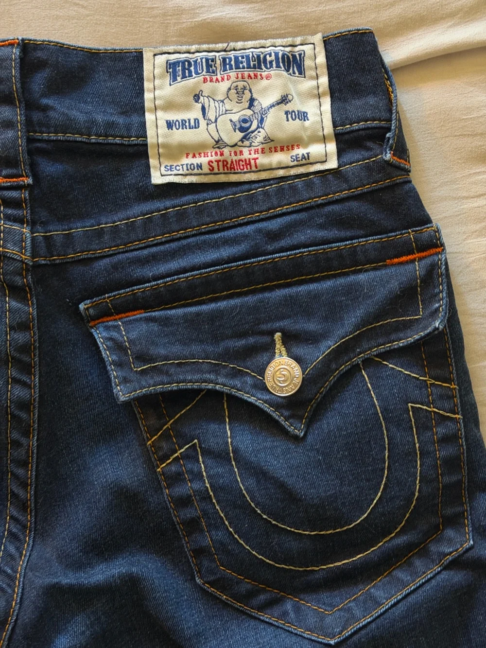 True Religion Men's Straight-Leg Jeans in Dark Blue Denim